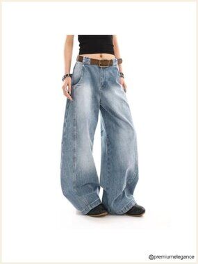 Baggy High Rise Barrel Jeans Wide Leg Oversized Women Denim Pants